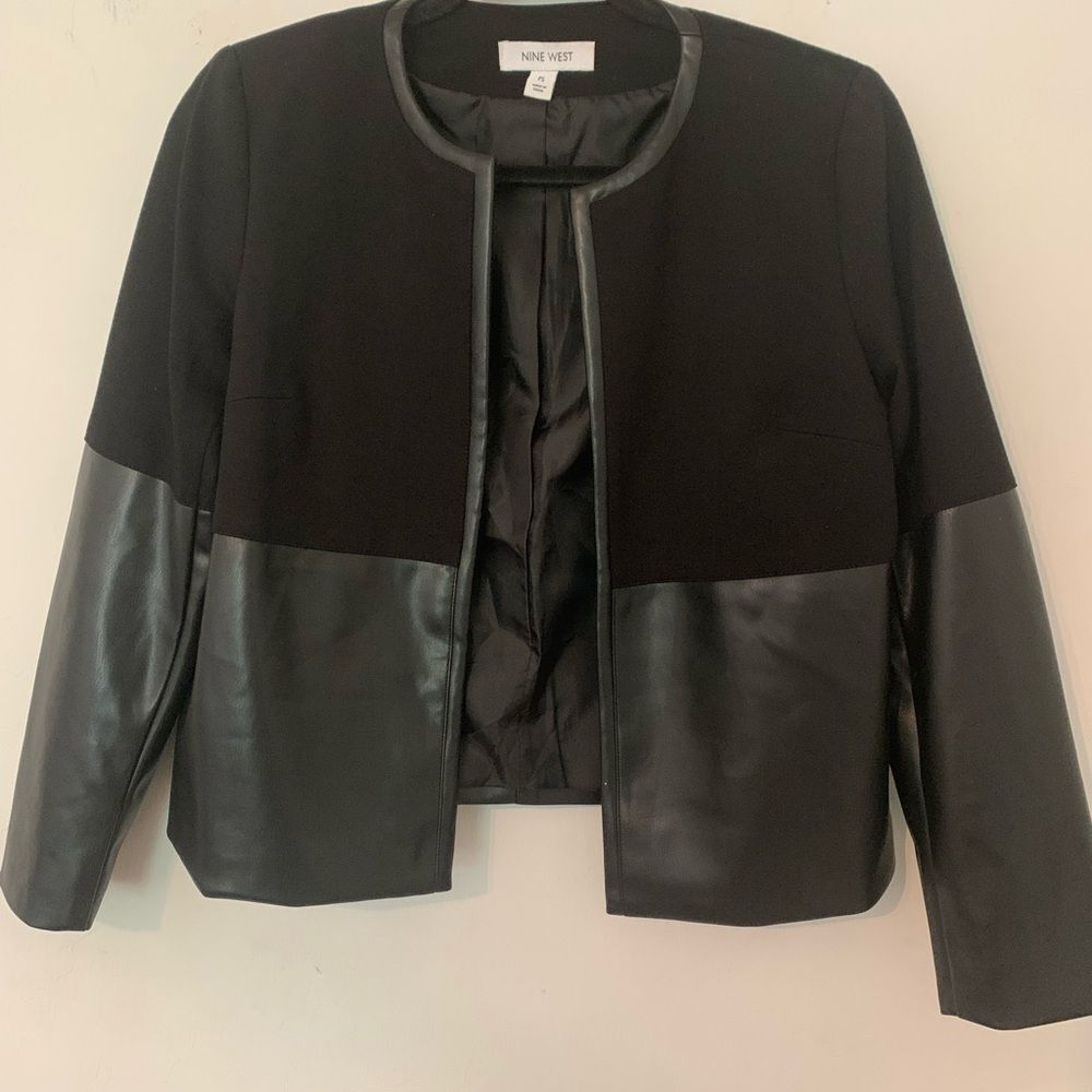 Nine West Faux Leather Open Jacket Blazer Petite S  Trim Soft Supple Western